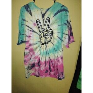 ODM Mens Shirt 2XL Tie-Dye Peace Sign Graphic Tee Short Sleeve Festival Casual